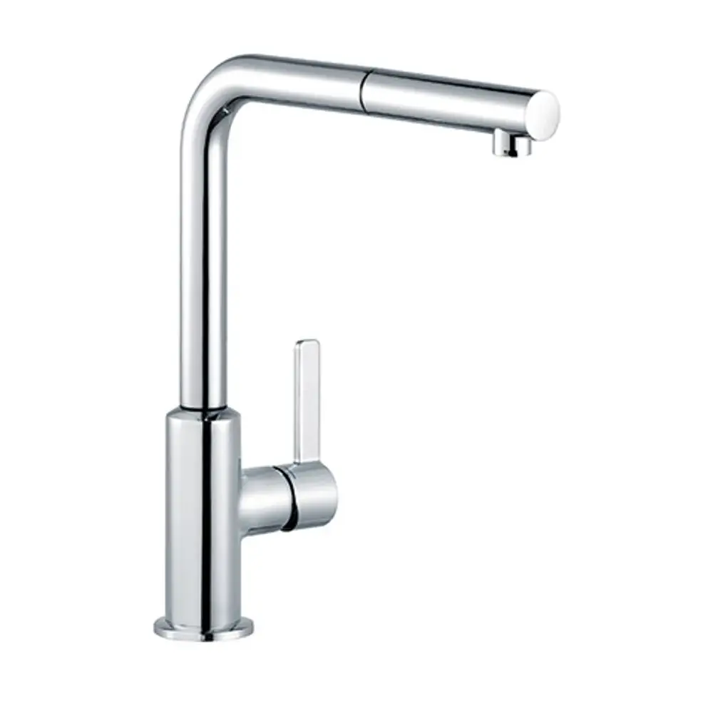 Kludi Küchenarmatur mit herausziehbarem Auslauf, in chrom, mit einem schlichten Hebel zur Temperatur- und Mengeneinstellung. modernes Design, geeignet für Spültische.